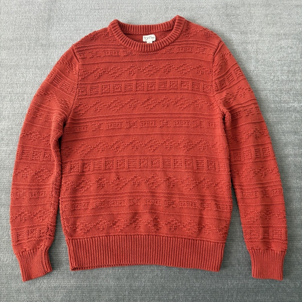 J Crew Cotton Sweater In Combination Guernsey Stitch Men M Burnt Orange Stretch